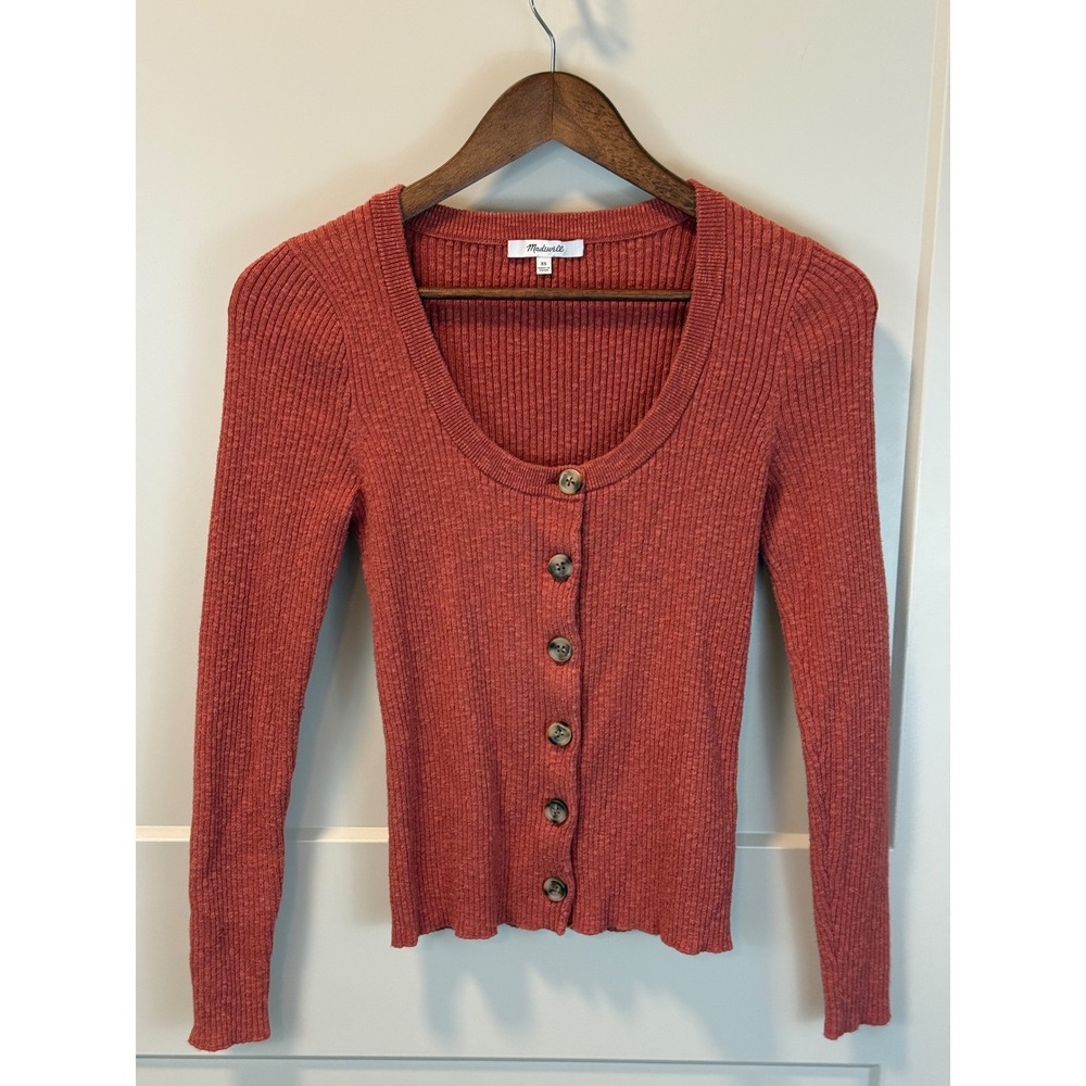 Madewell Scoopneck‎ Cardigan Sweater Weathered Brick Color Size XS